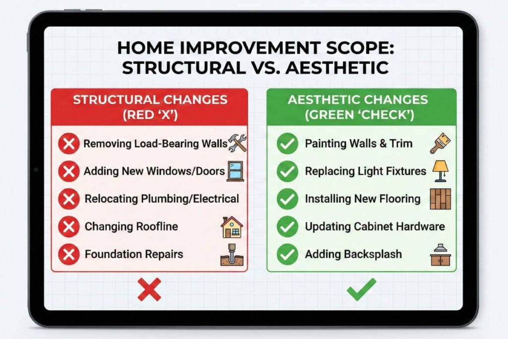 What is excluded from interior decoration scope of work.
