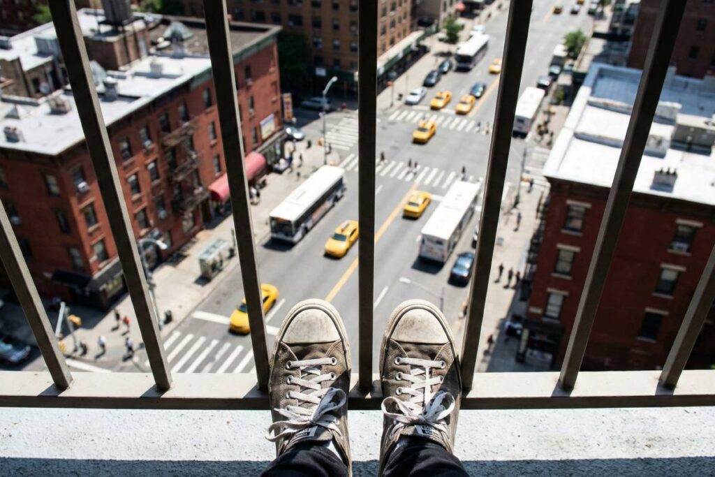 POV looking down from high balcony illustrating acrophobia triggers